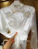 Chemisiers pour femmes Chemises Syeaseam Mode coréenne Chemise de perles Solide Automne Industrie lourde 3D Fleur Sequin Lâche Taille Femme Vêtements Drop Otaqb