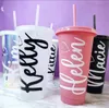 Atacado 24oz / 710ml Canecas de plástico personalizadas Tumbler Reutilizável Transparente Beber Fundo plano Pilar Forma Tampa Copos de palha caneca