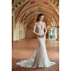 Autumn New Vintage Design Mermaid Wedding Dresses Crew Neck Sheer Long Sleeves Lace Appliqued Sexy Low Back Bridal Gowns