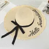 Ampla Brim Chapéus Bucket Chapéus Mulheres Handmade Tecido Letra Chapéu de Sol Preto Fita Lace Grande Chapéu de Grama Incandescente Ao Ar Livre Chapéu de Praia Chapéu de Verão J240325