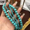 Necklace Earrings Set Jewelry For Women Turquoise Round Bead Beaded Layered Marriage Anniversary Mother Wife Gifts Elegant