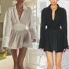 Casual Dresses See Through Ladies Bodycon Dress Women Sheer Blouse Turn Down Collar Button Long Sleeve Loose Fit Daily Oufifit