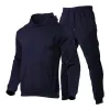 Conjunto de agasalho masculino com capuz e calças de moletom 2 peças roupas masculinas inverno casual esporte capuz masculino feminino pulôver t979 #