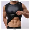 Hommes Sexy Serré Élastique Faux Pu En Cuir Sans Manches Débardeur Gilet Wet Look Sous-Vêtements T-Shirt Solide Party Club Sport Mâle Débardeur Q7Ag #