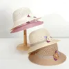 Breda brimhattar Pearl Flower Women Sun Bucket Cap för damer Sommarstrand vid havet.