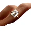 Sterling Yellow Gold Engagement Emerald Cut Ring Simulated Diamond Wedding Sier Bridal Rings Women Jewelry Lover 231121