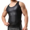 mens Wet Look Faux Leather Undershirt Tank Tops Vest Sleevel T-Shirt PU Undershirt Waistcoat Underwear Gay Male Undershirt A5 93ax#