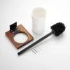 Ensemble de brosse à toilette à poils doux suspendus en céramique étagère en bois massif manche en acier inoxydable outil de nettoyage des ensembles d'accessoires de salle de bain