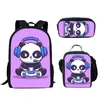 Ryggsäck mode ungdomlig panda 3d tryck 3st/set student resväskor bärbar dagpack lunchpåse penna fodral