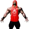 Camicia da palestra estiva da uomo Sleevel Bodybuilding Fitn Muscle Canotte con cappuccio Run Training 100% Cott cappuccio Canotta Canotta c63J #