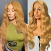 أومبير شقراء wavy wig 13x4 الدانتيل الجبهة الباروكة مسبقة مع شعر شعر شعر أشقر بالنساء للنساء Glueless 180 ٪ الكثافة 30inch