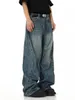 Herrenjeans REDREACHIC Twisted Seam Herren-Gepäckjeans Retro-blauer Bart-Patch weites Bein lässige übergroße Hose Skateboard Hip-Hop-StraßenkleidungL2403