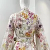 Casual jurken 2024 witte bloemenprint lange lantaarnmouwen linnen knopen vintage elegante mini-jurk met riem voor dames