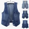 Women's Vests Women Long-sleeved Jacket Vintage Denim Vest With V Neck Double Buttons For Streetwear Waistcoat Firm Fall