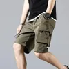 Pantaloncini da uomo Tasche grandi da uomo Cintura elastica estiva con coulisse cargo con tinta unita multipla dritta ampia