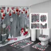 Curtains Red Christmas Shower Curtain Set Green Pine Branches Rope Ball Winter New Year Xmas Bathroom Decor Rug Bath Mat Toilet Lid Cover