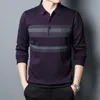 Ny LG-ärmad t-shirt fi Men's Casual Secti Busin Office Polo Shirt Stripe Shirts Q9f8#