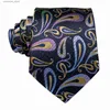 Neck Ties Neck Ties Hi-Tie Navy Blue Paisley Mens Fashion Necktie Handkerchief Cufflinks for Tuxedo Accessory ic Silk Luxury Gift Tie for Men Y240325