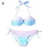 Damen Bademode 2 Teile/satz Stilvolle Frauen Badeanzug Sexy Bikini Bunte Hohe Stretch Ärmel Split Schnell Trocknend