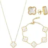 Designer smycken kvinnor halsband uppsättning av tre mångsidiga lyckliga klöver 18k guld fem blomma armband krage kedja örhängen
