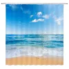 Cortinas Ocean Beach Cortinas de Ducha Set Mar Ola Paisaje de Verano Cielo Azul Paisajes Concha Estrella de mar Decoración de baño Cortina de baño de poliéster