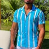 Chemises décontractées pour hommes Tops d'été Chemise à manches courtes Boutons à revers Rayures florales Plaid Bleu Rouge Confortable Matériau doux respirant 2024