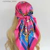 Bandanas Durag Luxury Brand Silk Satin Square Scarf Women Hijab Bandana Shawl Wrap Ladies Headband Neckerchief Foulard 90 cm Y240325