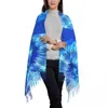 Scarves Women Scarf Keep Warm Hippie Tie Dye Large With Tassel Blue Modern Art Retro Shawls And Wrap Winter Graphic Foulard