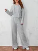 Zweiteilige Damenhose, 2 Outfits, gerippter Strick-Hoodie und weite Beine, Set, lockerer Sweatsuit, Streetwear