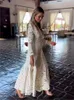 Mulheres White Lace Hollow Out Maxi Dress Aline Collar High Slave Longa Office Vestidos 2024 Moda Lady Elegant High Streetwear 240323