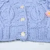 Women's Knits Hand Hook Cardigan Sweater Flower V Neck Long Sleeve Loose Lazy 2024 Blue Knitted Mujer