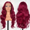 250 densité 99J Bourgogne Borgogne Wave Wigs 13x6 Perruque frontale en dentelle 13X4 CHEAUX humains avant 30 40 pouces Vin Rouge pour les femmes