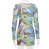 Casual Dresses AVV Summer Sexig Retro Multicolor Printing See-Through Mesh Dress for Women Full Sleeve Hollow Out Beach Cover-up Slim