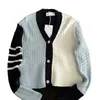 Buyers Store 2024 Spring New Tb Contrasting Small Milk Blue Patchwork Hollowed Out Front Short Back Long V-neck Knitted Cardigan for