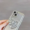 Cell Phone Cases Japan Korea Diamond Love Heart Holder Stand Case for iPhone 14 13 Pro Max 11 12 Pro Max 14Pro 12Pro Plating Soft Silicon Cover H240326