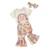 Conjuntos de roupas Groovy One Baby Girl Aniversário Outfit Floral Manga Curta Romper Bodysuit Bell Bottom Pants Set