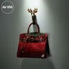 Bolsas de cocodrilo BK de confianza de lujo Airvivi Ru New Crocodile Patrón de vaca Bolsa Platinum Bags Bolsas de cuero genuino Bolsa Rojo BRI TIENE LOGO HB4W