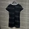 Designer Women Dress Luxury Short Sleeve Casual Daily Tees Dresses Contrast Color Elegant Gray Black Dress