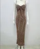 Super sparkling diamond studded beads sexy low cut high slit suspender dress light luxury party dress