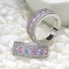 Rosa-lila-Stein-Diamantimitat-Ring zur Verlobung, Pave-Fassung, kubischer Zirkonia-Ring, runde Form, Hochzeit, Verlobungsring