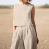 Damen zweisteuelhafte Hosen Sommer loser O-Neck oberen Weitbein eleganter Pfolloveranzug Frauen Stil Baumwollwäsche Drop Lieferung Bekleidung Kleidung Se otsde