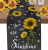 Tischdecke Sommer Sonnenblumen Leinen Läufer Bauernhaus waschbar Frühling Blumen Biene Rustikal Esszimmer Küche Urlaub Party Dekor