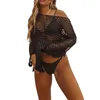 Robes décontractées Maillot de bain pour femmes Cover Ups à manches longues Crochet Swim Beach Up Top