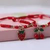 Charm Bracelets 6 Pcs Friendship Woven Bracelet Strawberry Wrist Rope Adjustable Braided