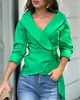Blusas femininas estilo urbano camisa xale pescoço amarrado detalhe topo 2024 primavera/verão mais recente moda casual elegante botão diário