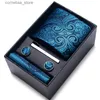 Cravates Cravates Mix Couleurs En Gros 2023 Nouveau Style Cadeau De Mariage Cravate Poche Carrés Ensemble Cravate Boîte Hommes Fit Mariage Bleu Paisley Y240325