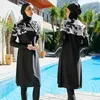 Femmes de maillot de bain musulman MUJER MOSLEM MUSLEM MAILLOT DE BAIN FEMME EN FOLLE NOIR LONG LONG avec Scarf Hair Hood 240304