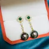 Dangle Earrings Stunning 10-11mm Tahitian Round Black Green Pearl Earring 925s Long For Women Sterling Silver 925