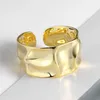 Кольца-кластеры из стерлингового серебра 925 пробы для женщин, простое минималистское ретро золотое широкое открытое кольцо на палец, модный браслет, женский подарок-бижутерия