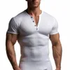 Mäns gängade t-shirt sommar som kör sport fitn kläder muskel smal passform kort hylsa t-shirt v-hals krage casual tops g9nj#